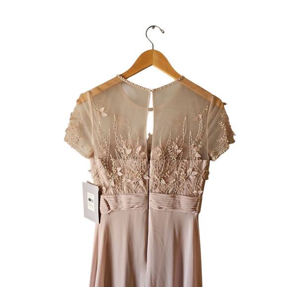 NEW JS COLLECTIONS Embellished Mesh & Chiffon GOWN SIZE 6 $388 BLUSH NORDSTROM - Picture 6 of 11